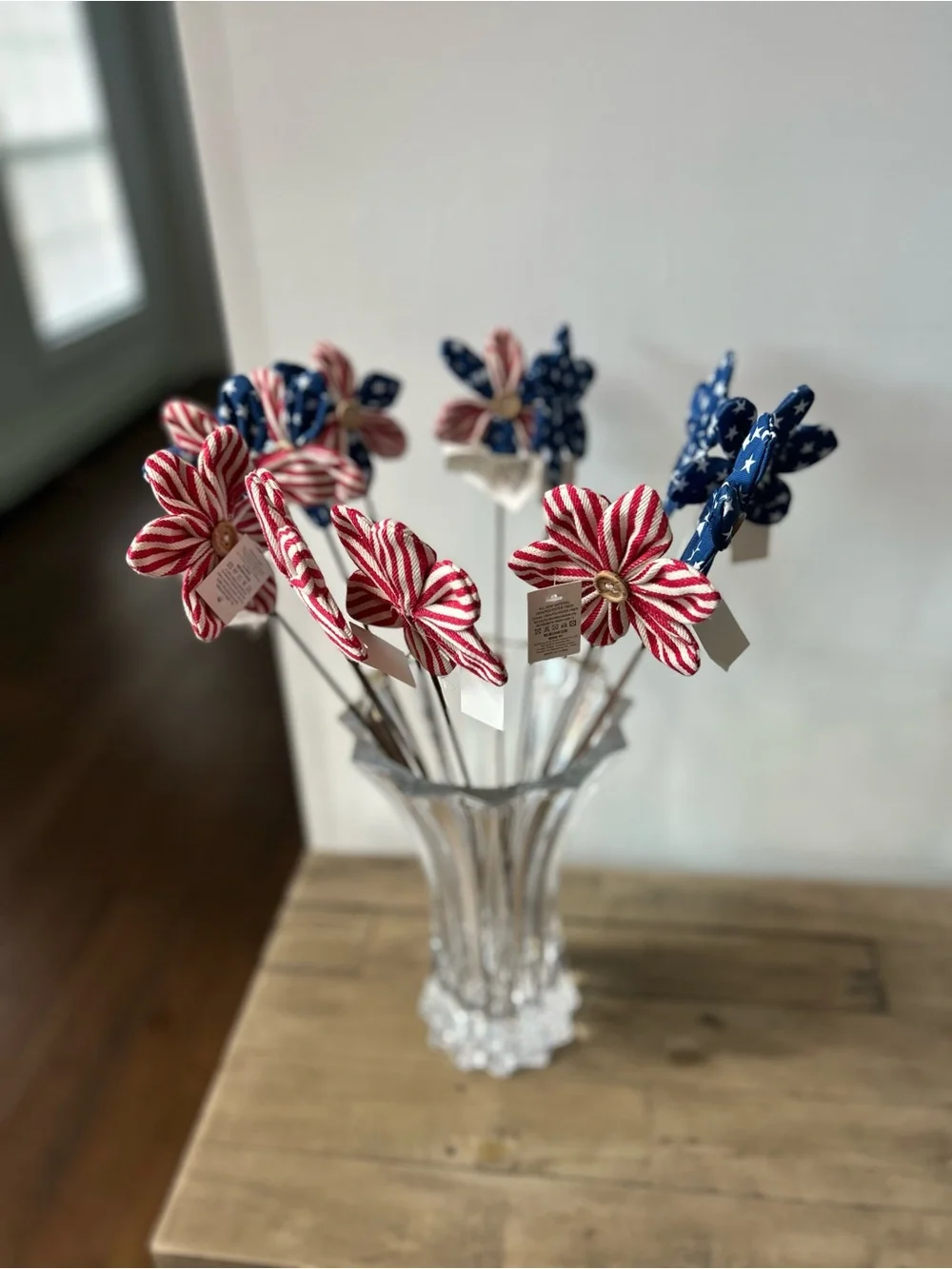 NWT Rae Dunn Patriotic Fabric Flowers Set 4th of July Decor